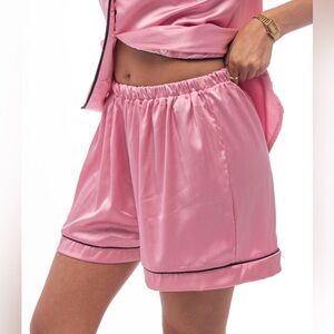 Pink Satin Sleep Shorts with Contrast Trim